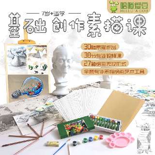 【爆款新品5.3发货丨包邮全套专业素描绘画艺术工具】哈喽爱豆·基础创作素描课，30幅素描作品，38节专业视频课，27种绘画表现形式，适合7岁+